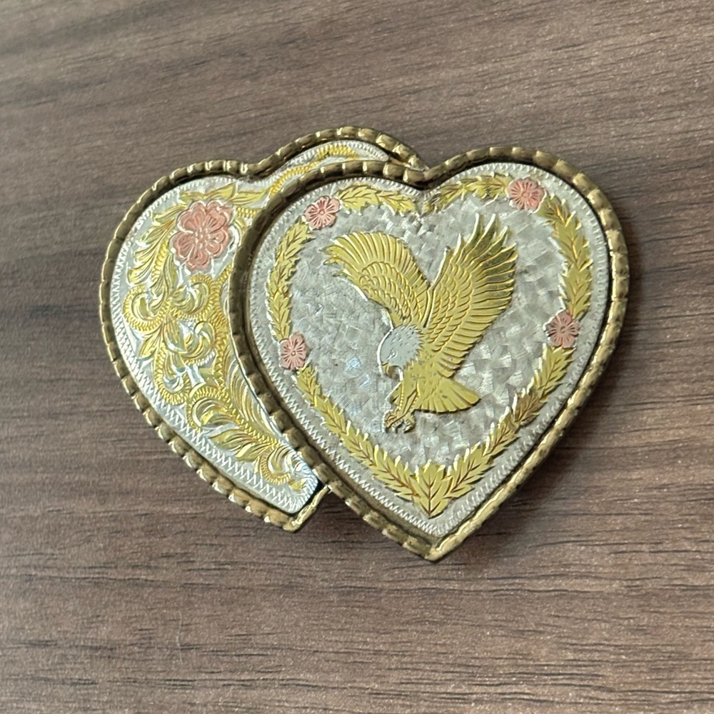 Vintage Double Heart Eagle Belt Buckle by W USA American West